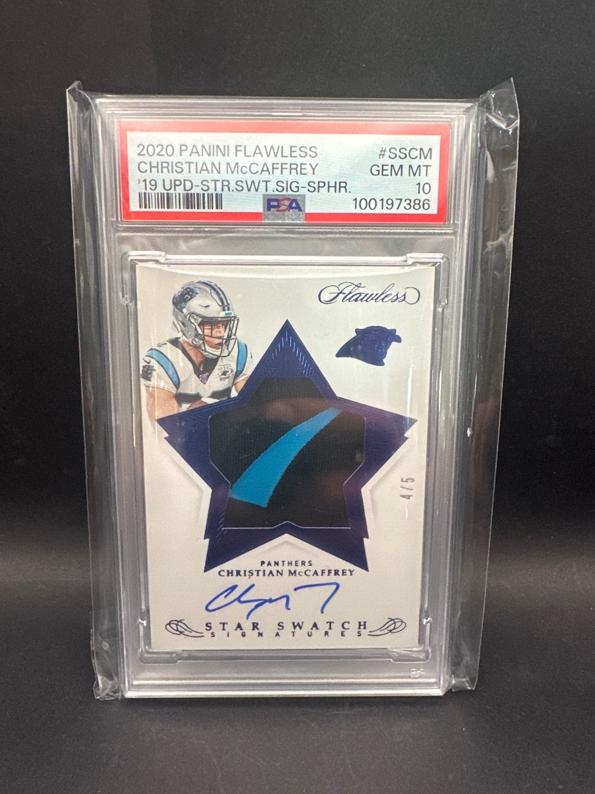 Christian McCaffrey Carolina Panthers 2020 Flawless '19 UPD Star Swatch Auto /5 PSA 10 PoP 1 
