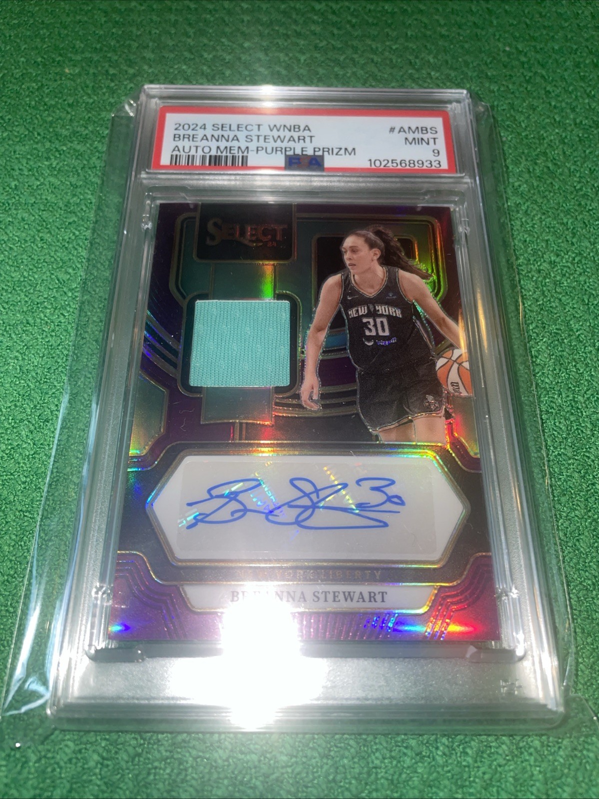 2024 Breanna Stewart Auto Memorabilia Purple Prizm #AMBS PSA 9 /99 Liberty view 4