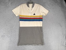 VINTAGE Cannondale maglia ciclismo uomo XS panna righe arcobaleno 1/4 zip polo