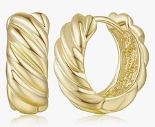 Chantel Yorke 14K Gold Hoops Earrings 14 Karat Gold Hoop Earrings Twisted Thick