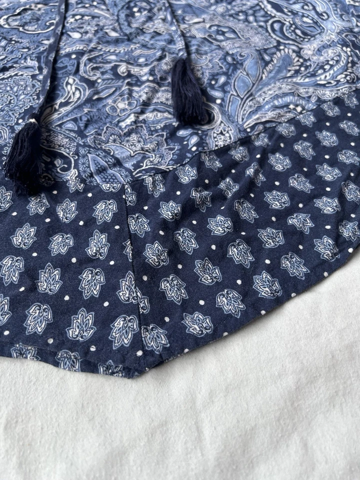 Sleeveless Navy Lightweight Paisley Bandana Shirt With Embroidery And Tassels L - Image 2 of 4
