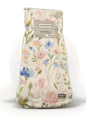 Hunter Peony Floral Plush Throw Blanket 50x70 White Pink Blue Botanical Fleece
