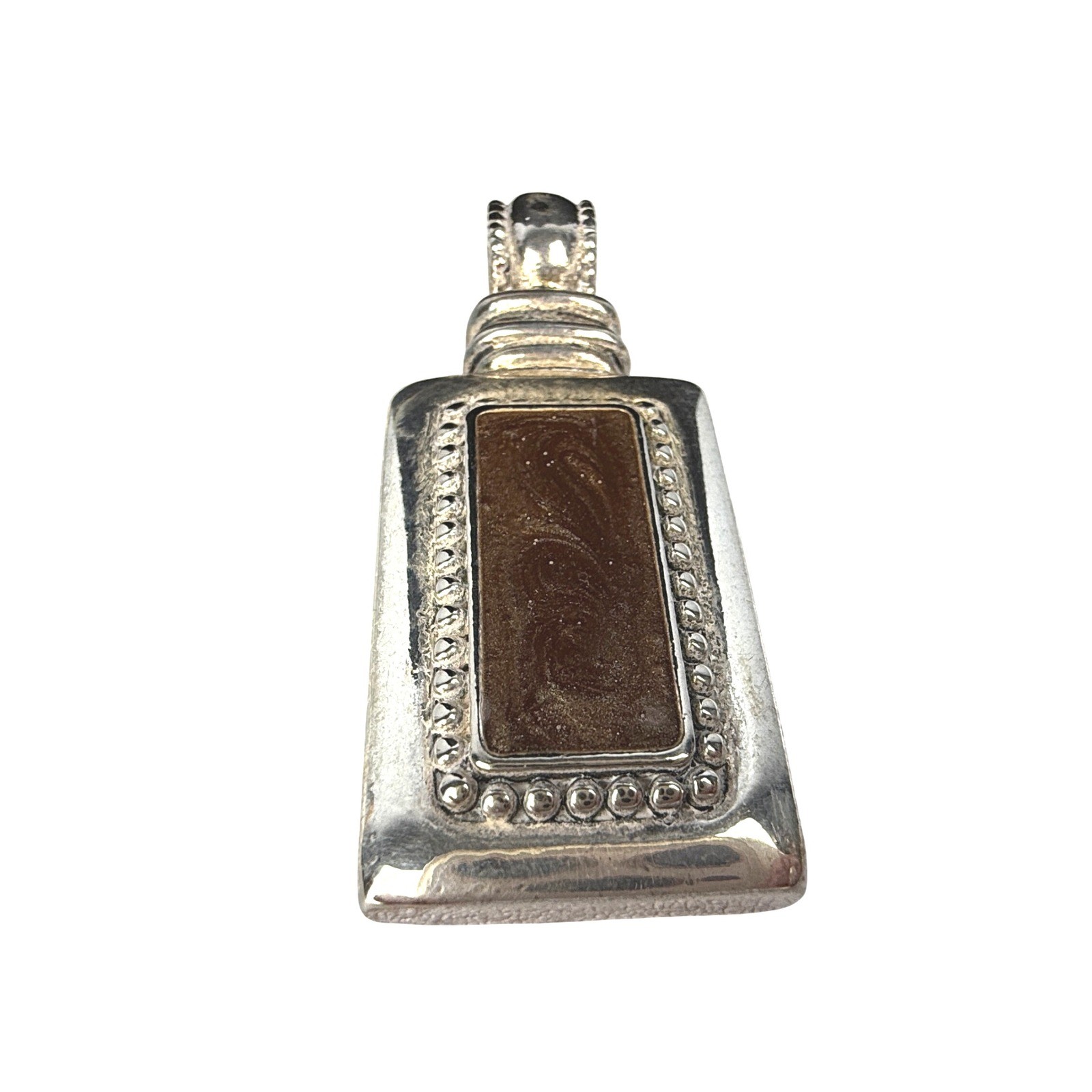 Vintage Rectangular Pendant Silver Tone Beaded Fr… - image 5