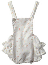 Vintage Ruffle Bottom Overall Romper 9 month Baby Lace Rosette USA 80s Easter