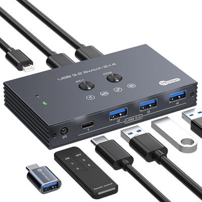 USB 3.2 Switch 2 Computers Share 4 USB Devices with IR Remote 4 Port Hub USB KVM