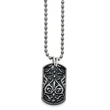 Titanium Ster.Sil Black Ti Polished Etched Dog Tag Necklace