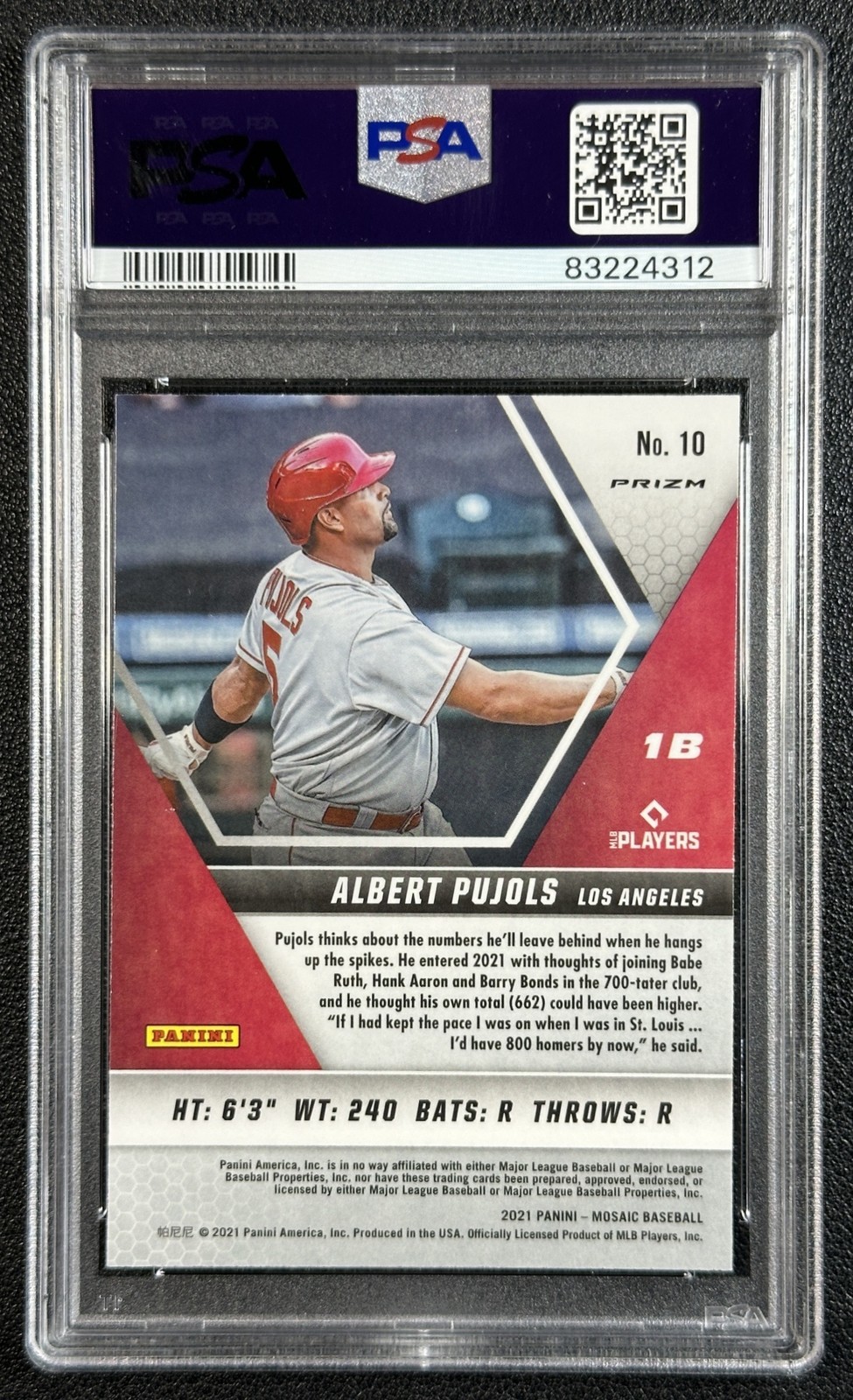 ALBERT PUJOLS PSA 9 2021 PANINI MOSAIC #10 CHOICE PEACOCK PRIZM SP ANGELS 4312 view 2