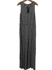 Old Navy Maxi Dress Medium Black White Printed Sleeveless Casual Tie Keyhole