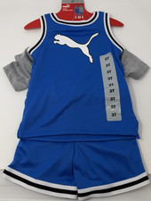 Boys Size 3T PUMA Kids' 3-Piece Active Short Set Blue Gray