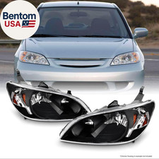 For Black 2004 2005 Honda Civic Headlights Front Headlamps Pair Direct Replaceme
