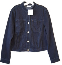 NWT Denim Cropped Blue Jean Jacket Womens Medium Dark Wash Minimalist