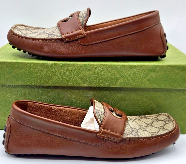 Gucci Interlocking G Men's Brown Leather Driving Moccasins Loafers UK8.5 US9 thumbnail 3