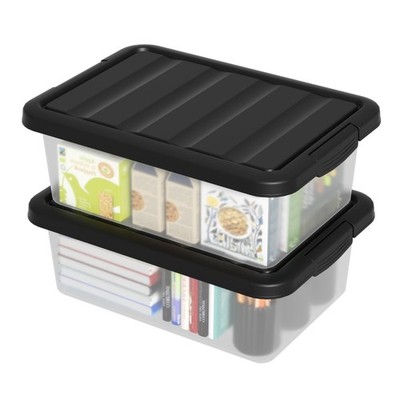 2 PCS 14 Quart Clear Plastic Stackable Storage Bins Black Lids Box Organizer