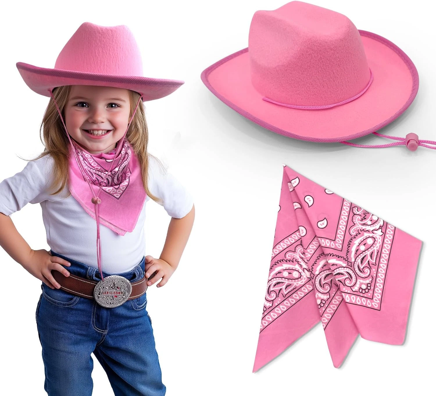 Toddler Pink Cowboy Cowgirl Hat and Bandana for Age 2-5 (Light Pink)