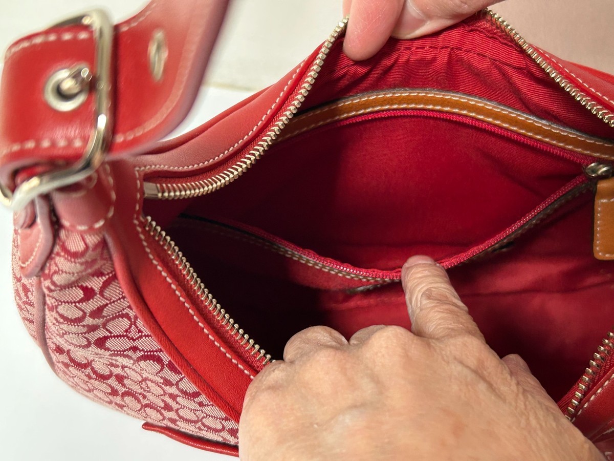 Vintage Y2K Coach Red Hobo Signature Canvas Leather Shoulder