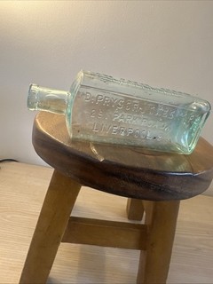 antique aqua glass bottle likely from the Victorian era Liverpool