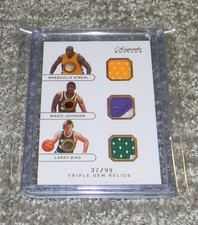 2024 Keepsake: Shaquille O'Neal Magic Johnson Larry Bird Triple Gem Relic Jersey