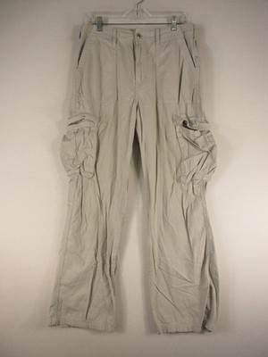 Bershka Cargo Pants Womens 10 Beige Utility Multi Pocket Drawstring Hem Casual