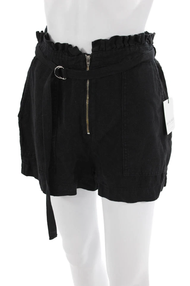 Bella Dahl Unisex Bohemian Black Linen Buckle Shorts Size 28 - Image 2 of 4