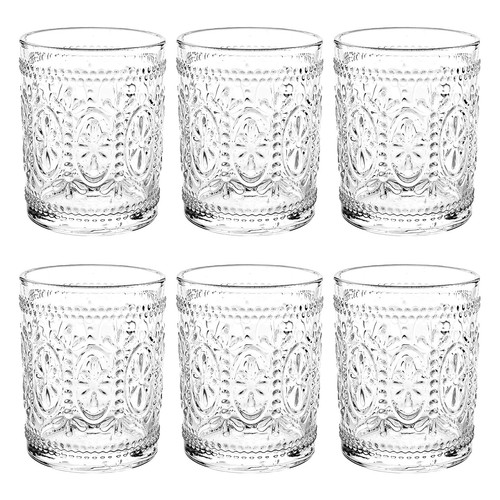 6 Pack Drinking Glasses, 9.5 oz Romantic Water Glasses Tumblers, Heavy Duty V...