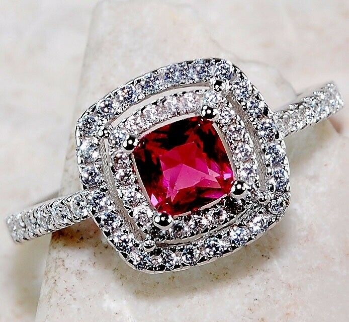 2CT Heat Treated Rubellite Tourmaline 925 Solid Sterling Silver Ring Sz 6 &3-9