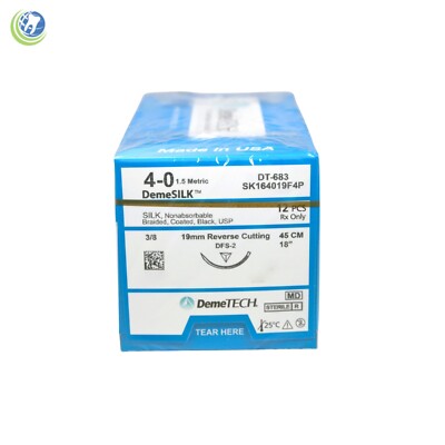 Dental Surgical Suture 4-0 Metric Silk  Non-absorbable USP 12/pack DemeTech