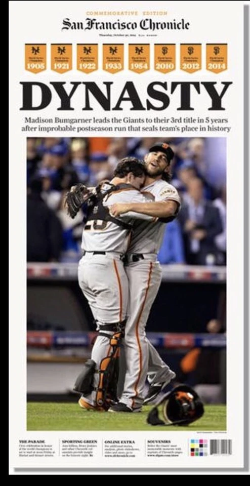 2014 San Francisco Giants Official SF Chronicle Newspaper World Series Champs - Image 2 of 3