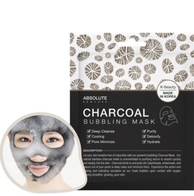 Absolute Charcoal Bubbling Mask Deep Cleanse Cooling Pore Minimize K-Beauty 2 Pc