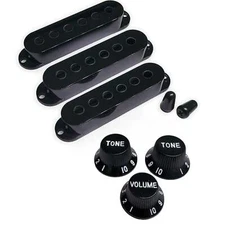 Vintage Strat PUP covers, switch tips, knobs set Black / White Font
