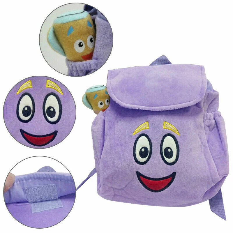 Bolso Mochila Nickelodeon Púrpura Dora The Explorer Mr. Face Peluche 10" con Mapa Foto 3 de 4