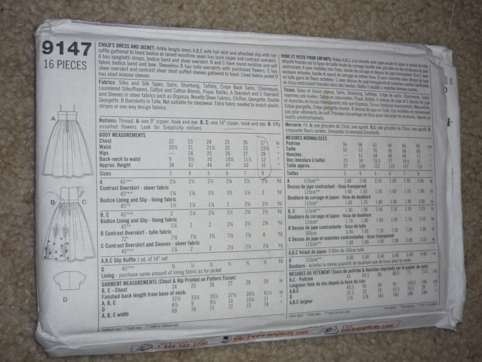 Simplicity Pattern 9124 Simplicity Sewing Pattern 9147, Little Girls Occasion Nice Dress Sz 6 7 ...