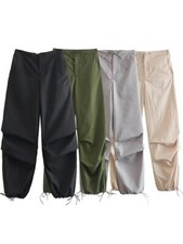 Women Fashion Parachute Cargo Pants Vintage Jogging Trousers High Elastic Waist