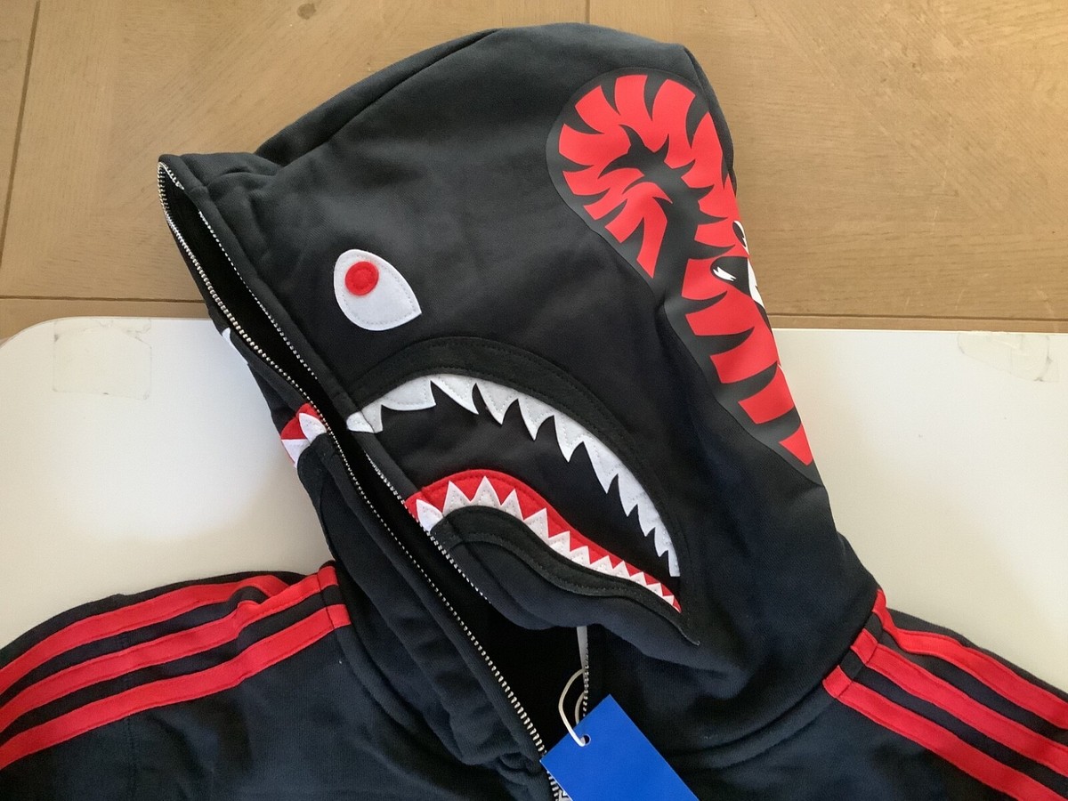 Authentic a bathing ape bape x adidas shark full zip hoodie