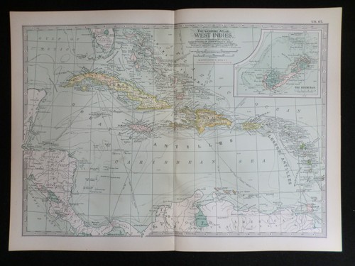Edwardian West Indies Map (1902) ex Century Atlas of the World, Bermuda, Jamaica - 第 1/3 張圖片