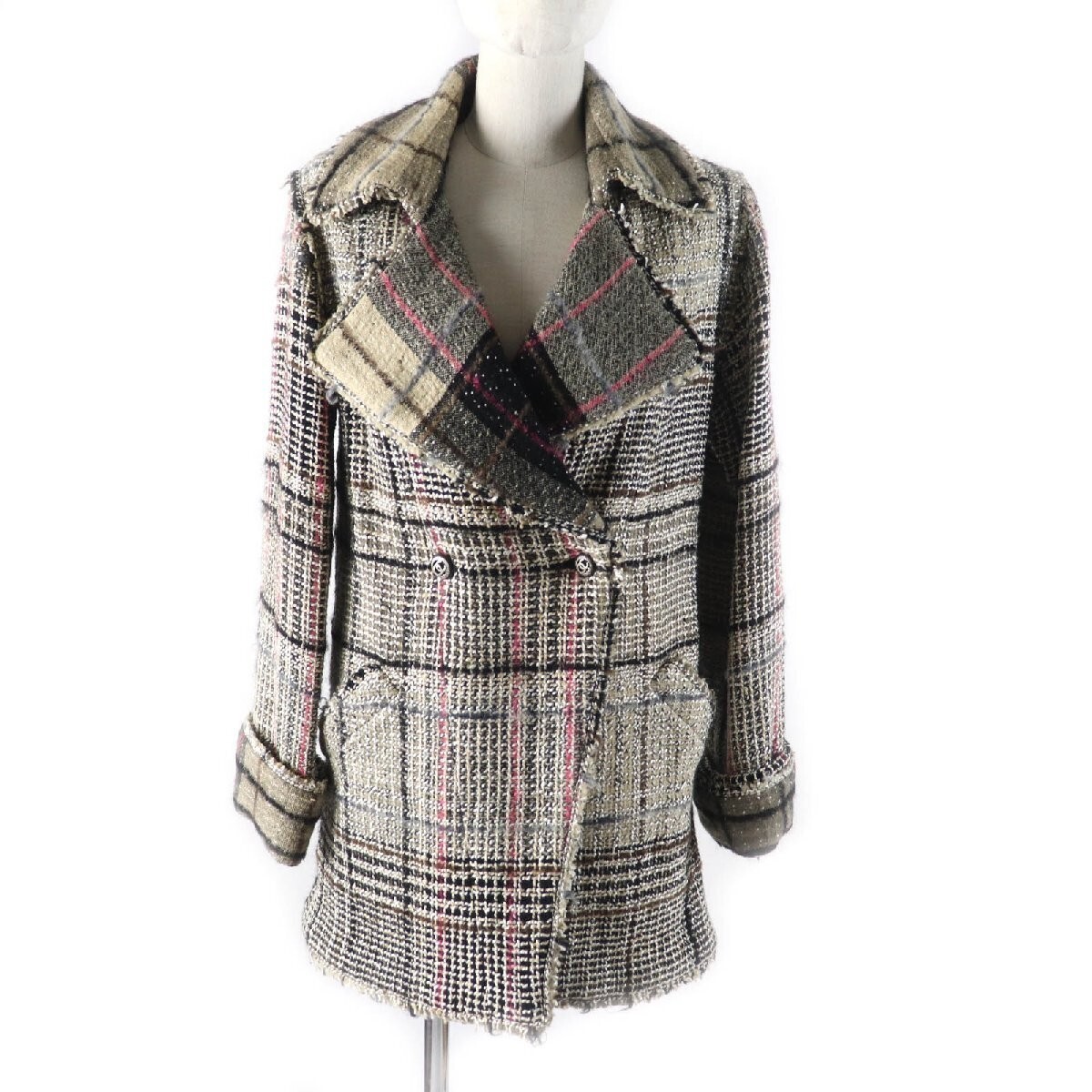 CHANEL 05A P26855 Coco Mark Button Check Tweed Double-Breasted Jacket Multi  34