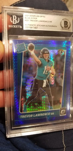 2021 Trevor Lawrence RC Auto Donruss Optic Blue Hyper Prizm Rated Rookie Beckett - Picture 5 of 6