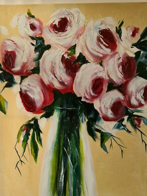 Öl Handgemälde auf Leinwand Wandbild Wohndeko Bild rosa Rose Blumen 