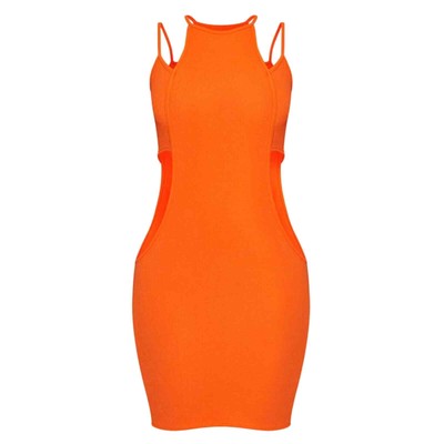 PrettyLittleThing Dress Women s  Size 10 Orange Multi Strap CutOut Bodycon