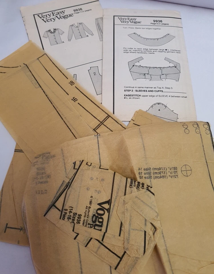Vintage Sewing Very Easy Very Vogue 9936 c1987 Cut to Sz 18 Misses' Top & Skirt - Image 3 of 3