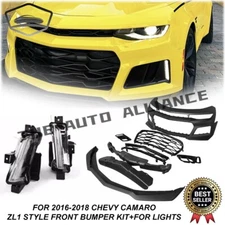 Fits 2016-2018 Chevy Camaro ZL1 Style Front Bumper Conversion w/ DRL Fog Lights