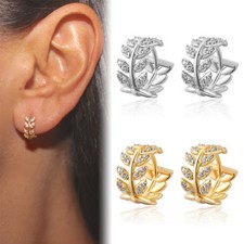 Women Leaf Crystal Hoops Huggie Earrings Dangle Rhinestone Ear Studs Earrings