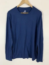 True North Base Layer Shirt Mens Large Blue Long Sleeve Wool Rich Blend