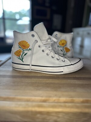 Yellow Floral Embroidered Converse High Tops Converse All Star