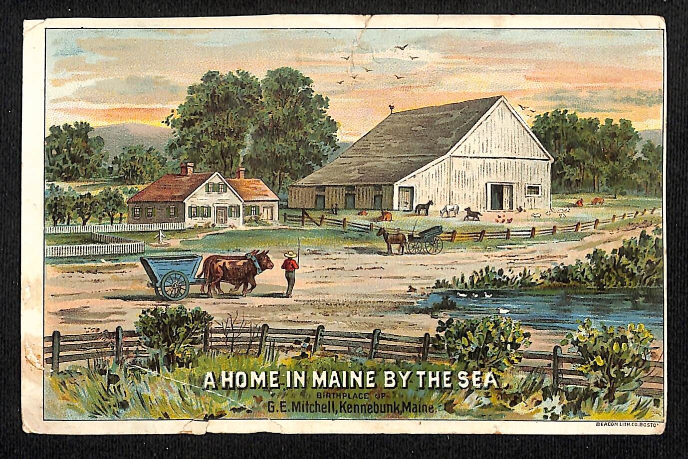 G.E. Mitchell Birthplace Kennebunkport, ME Victorian Trade Card Farm - Plasters