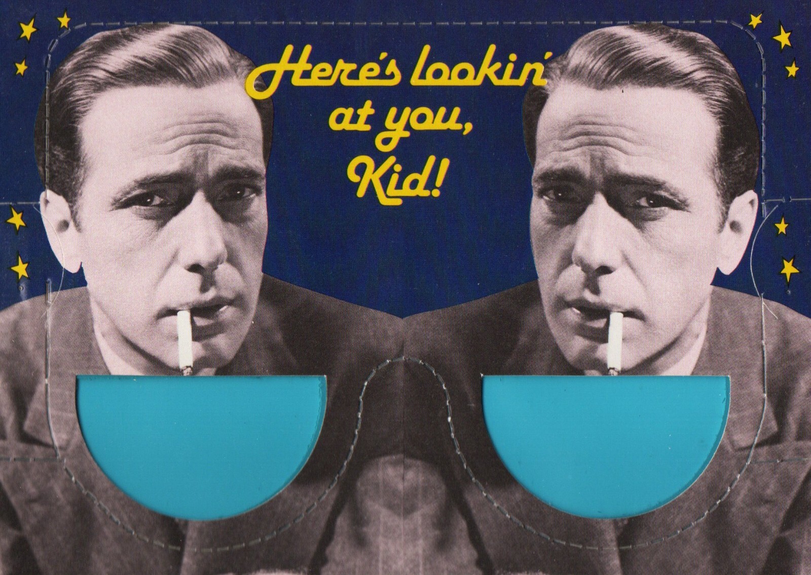 Humphry Bogart Suncard Postcard & Sunglasses 1985 Here's Looking at You Kid!
