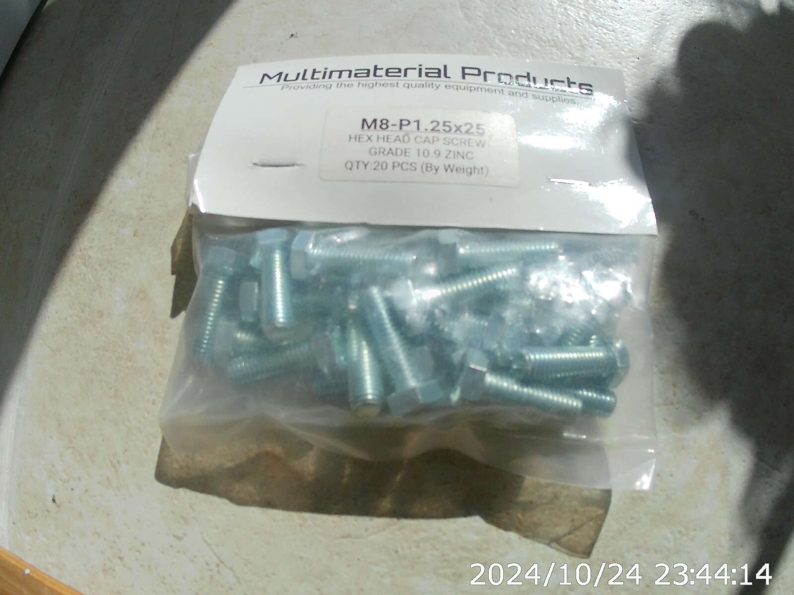 M8-1.25 x 25mm  Grade 10.9 Metric Bolts Zinc Hardened 20 in pack