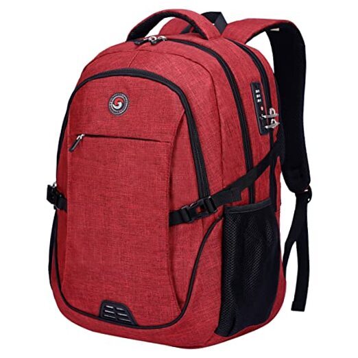 SHRRADOO Anti-Theft USB Laptop Backpack Large Travel Bag in Maroon