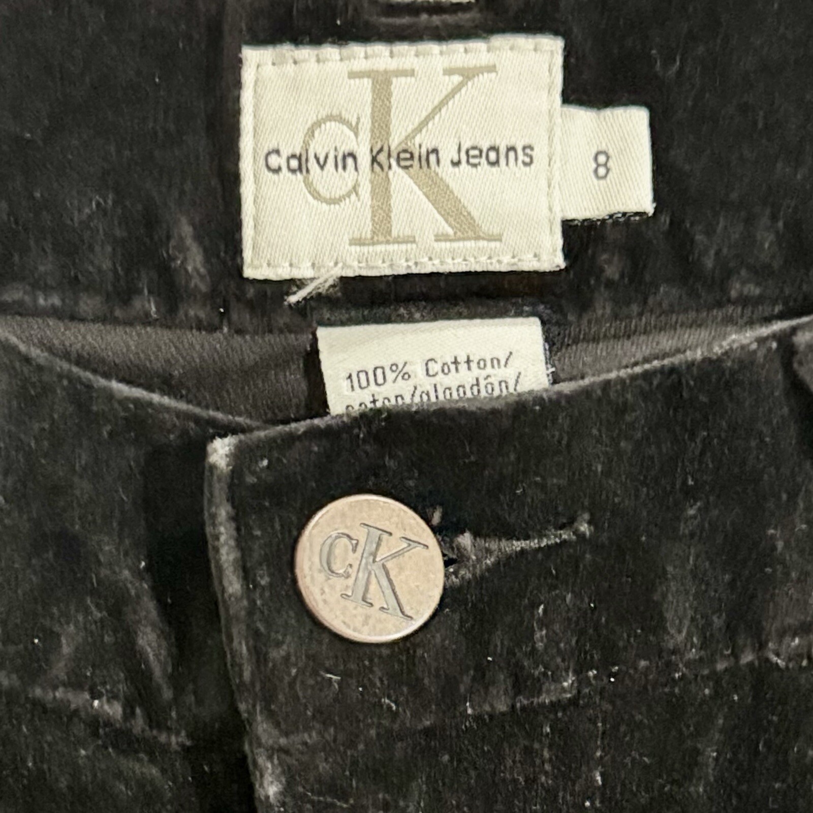 Vintage Calvin Klein Velvet Pants Women's Size 8 Black Crushed Straight Y2K 90s thumbnail 4