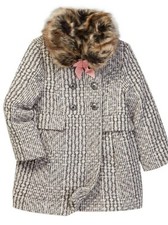  85 JESSICA SIMPSON Girls PEA COAT w/FAUX FUR COLLAR Double Breasted 6X