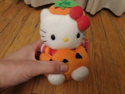 Vintage 7'' Sanrio Hello Kity Nakajima Plush Halloween Pumpkin Cat Toy NWT